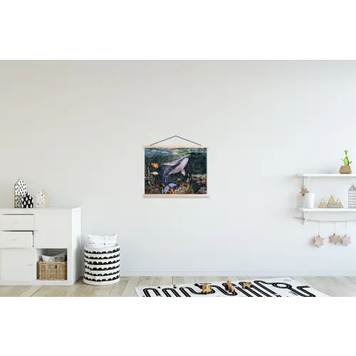 Mozaïek - Walvis - Koraal - Water textielposter latten blank klein -kinderkamer