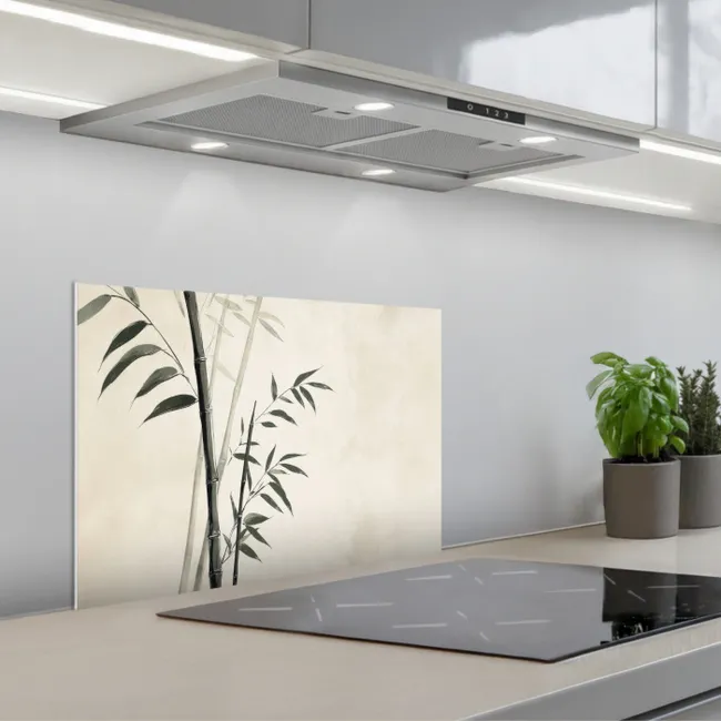 Japandi - Bamboe - Beige keuken achterwand spatscherm klein -3d_schuin