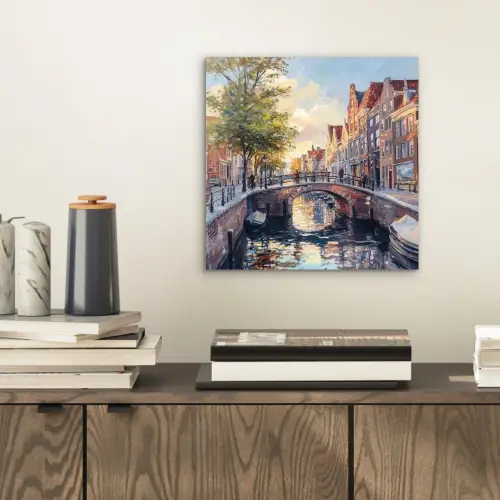 Brug - Stad - Huizen - Boot aluminium wit klein -sfeer1