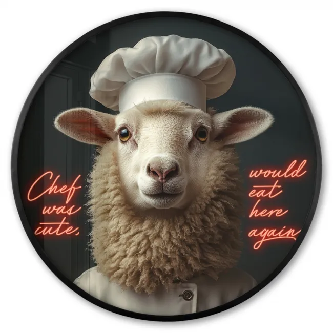 Photo Frame Round - Sheep - Chef's clothing - Neon - Quote