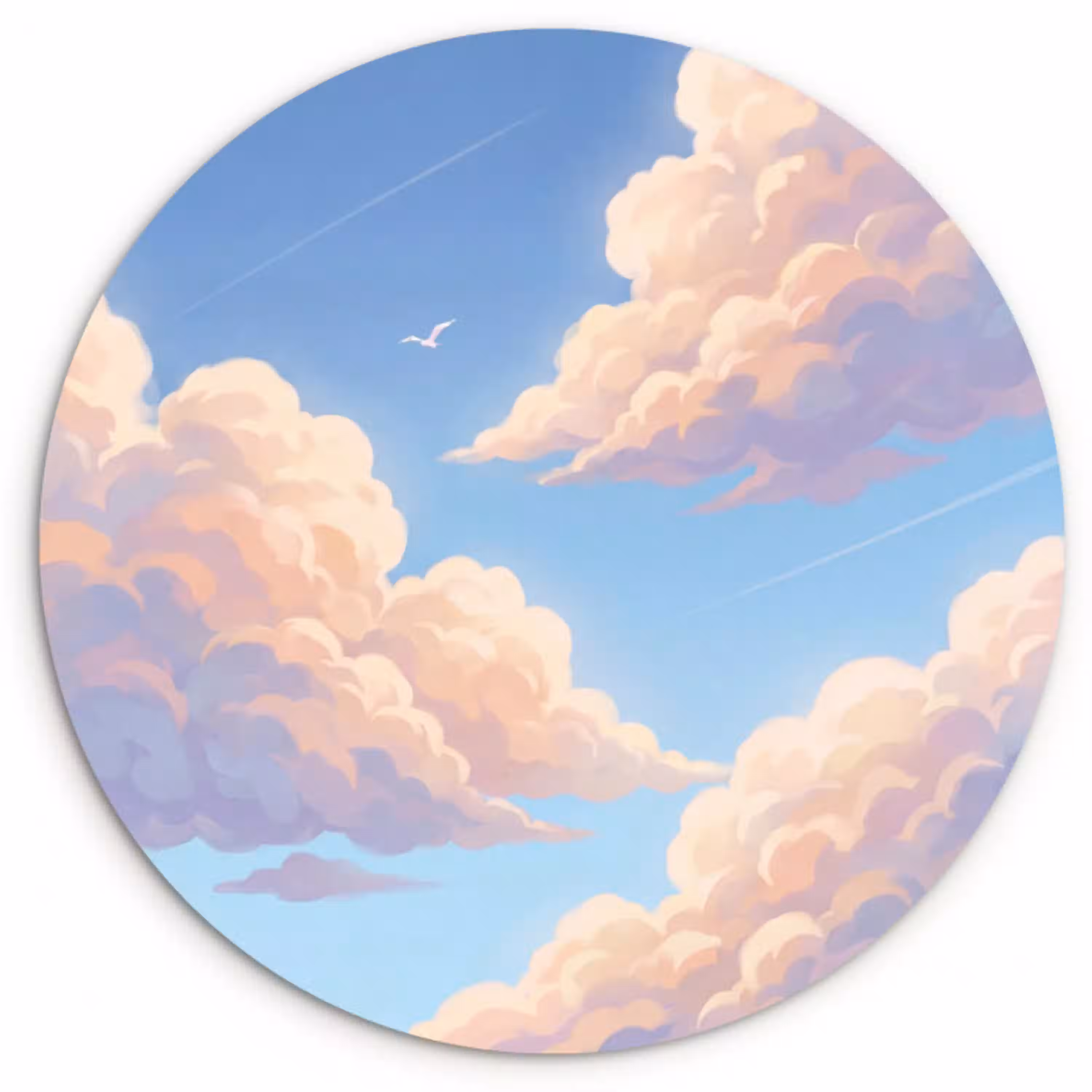 Wolken - Lucht - Natuur - Blauw Wandcirkel kunststof plaat 5mm dik klein -3d