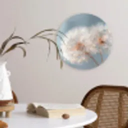 Paardenbloemen - Pluisjes - Wit Wandcirkel kunststof plaat 5mm dik klein -sfeer4