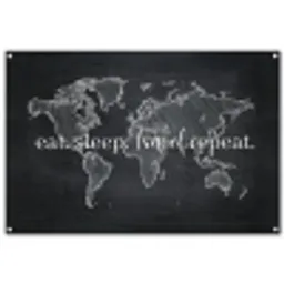 Wereldkaart - Krijt - Quote - Zwart tuinposter los doek groot -3d