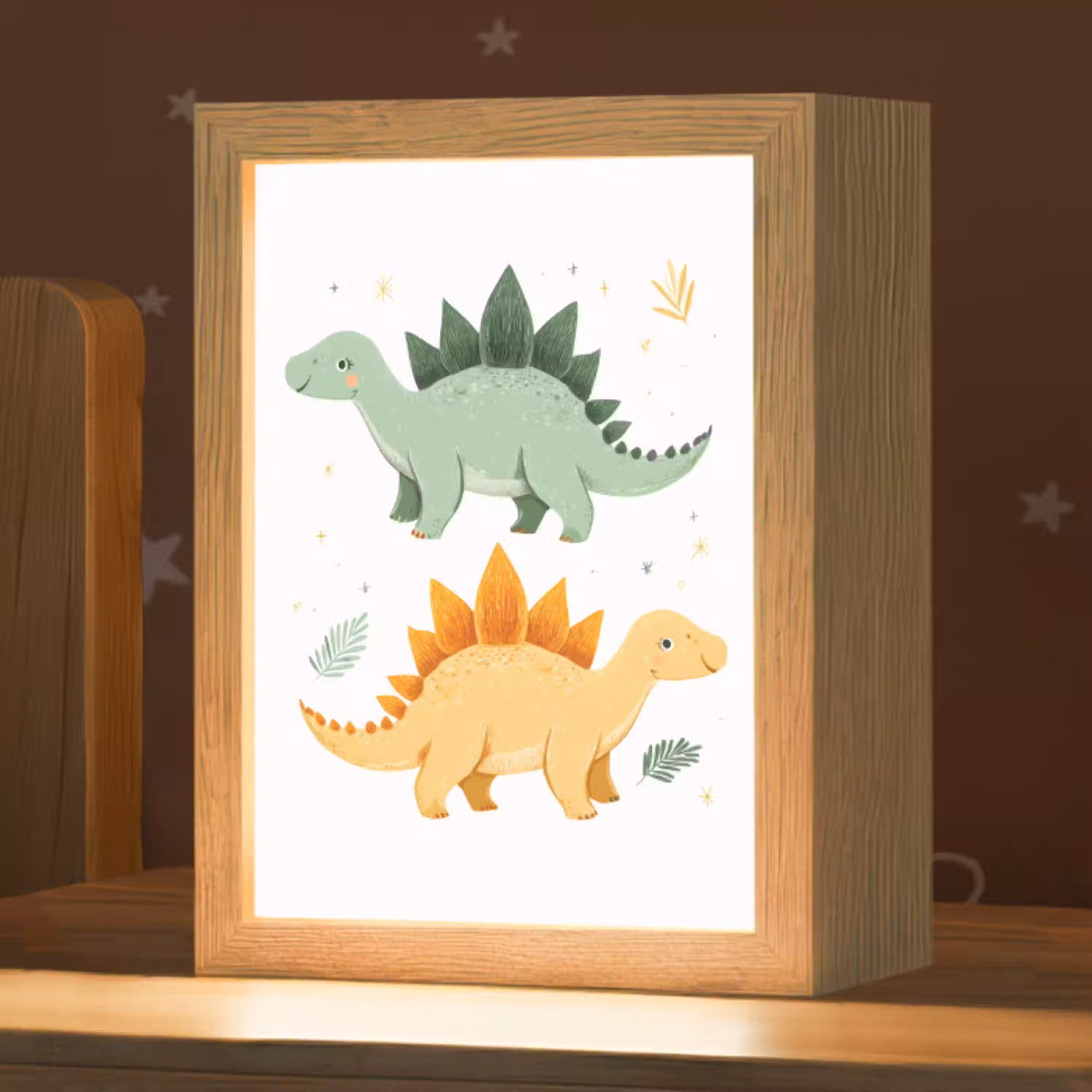 Sterren - Stegosaurussen - Blaadjes - Groen Light Box met kabel klein -zzz_3d_website