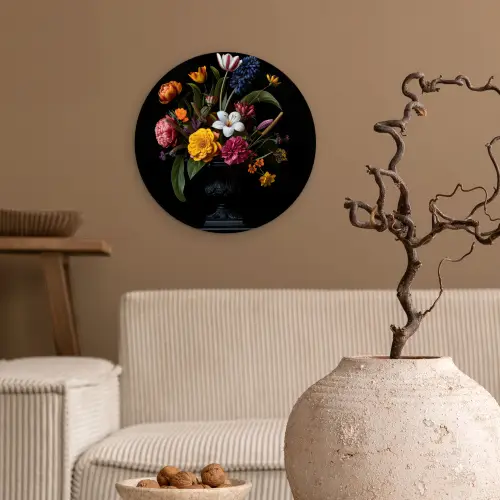 Lente - Bloemen - Klassiek - Vaas Wandcirkel plexiglas klein -sfeer1