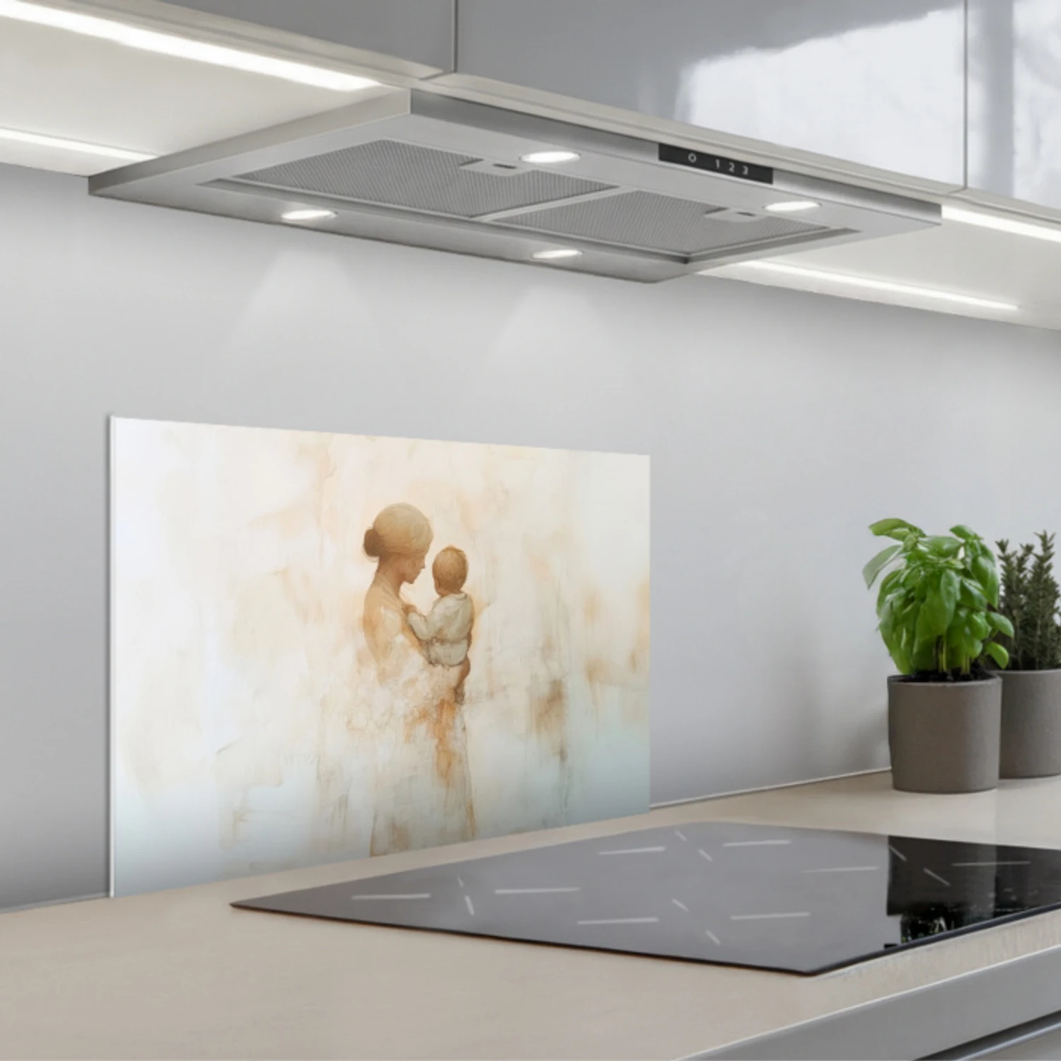Kind - Moeder - Waterverfschilderij keuken achterwand spatscherm klein -3d_schuin
