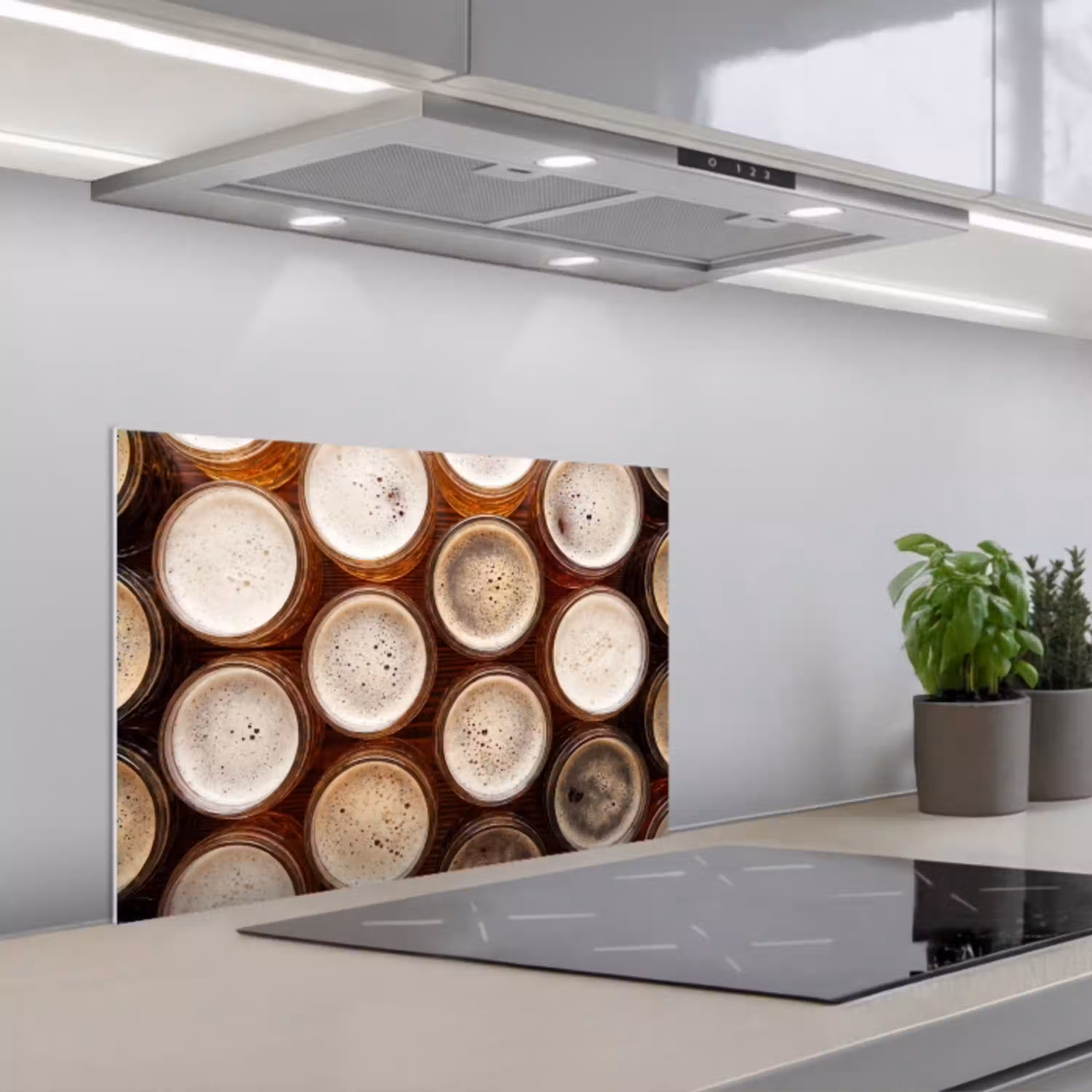 Eten - Glazen - Drank - Patroon - Bruin keuken achterwand spatscherm klein -3d_schuin