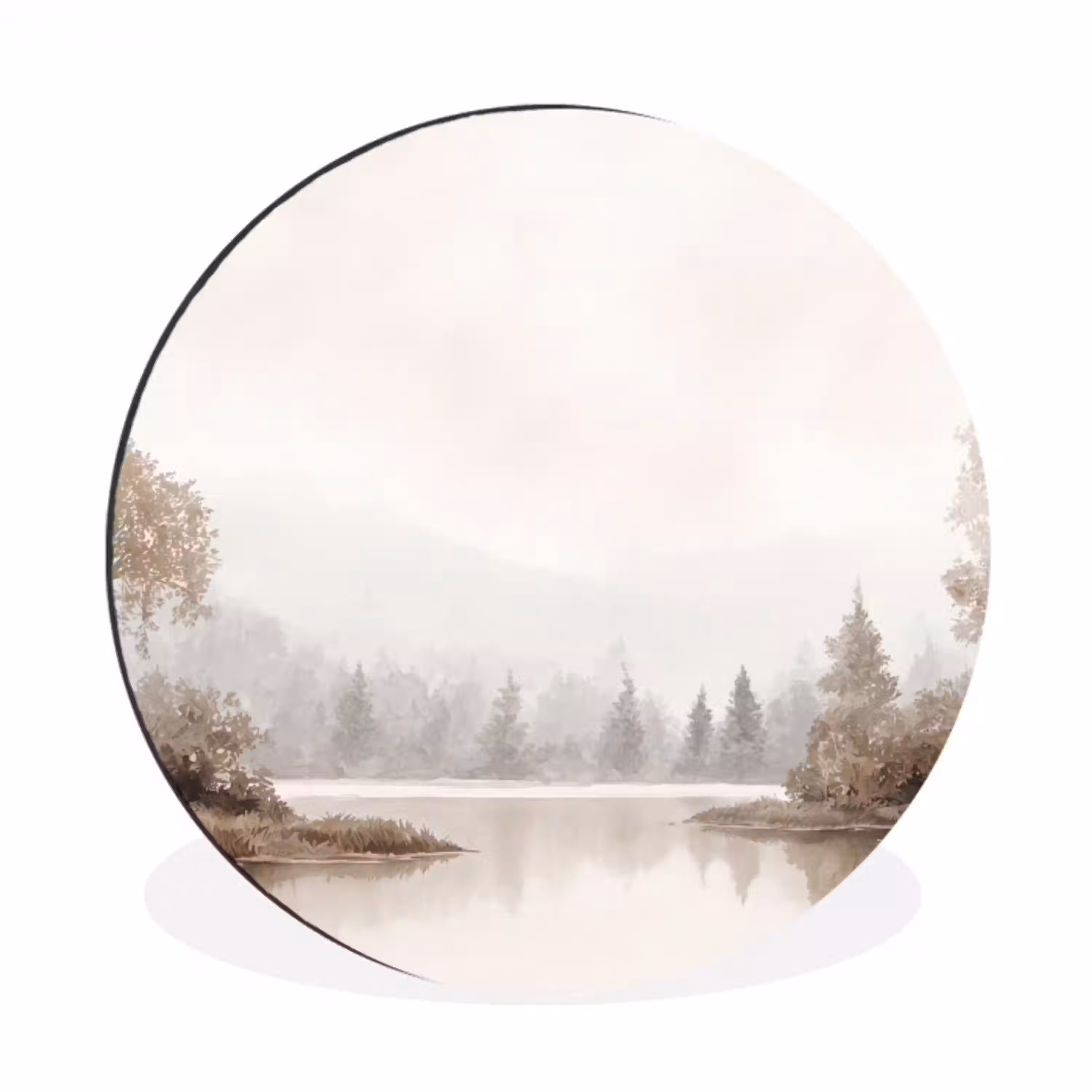 Rivierlandschap - Minimalistisch - Aardetinten Wandcirkel aluminium klein -3d