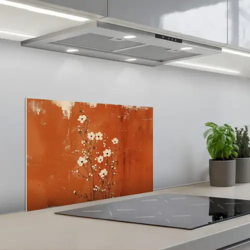 Bloemen - Wit - Subtiel - Roestkleur keuken achterwand spatscherm klein -3d_schuin