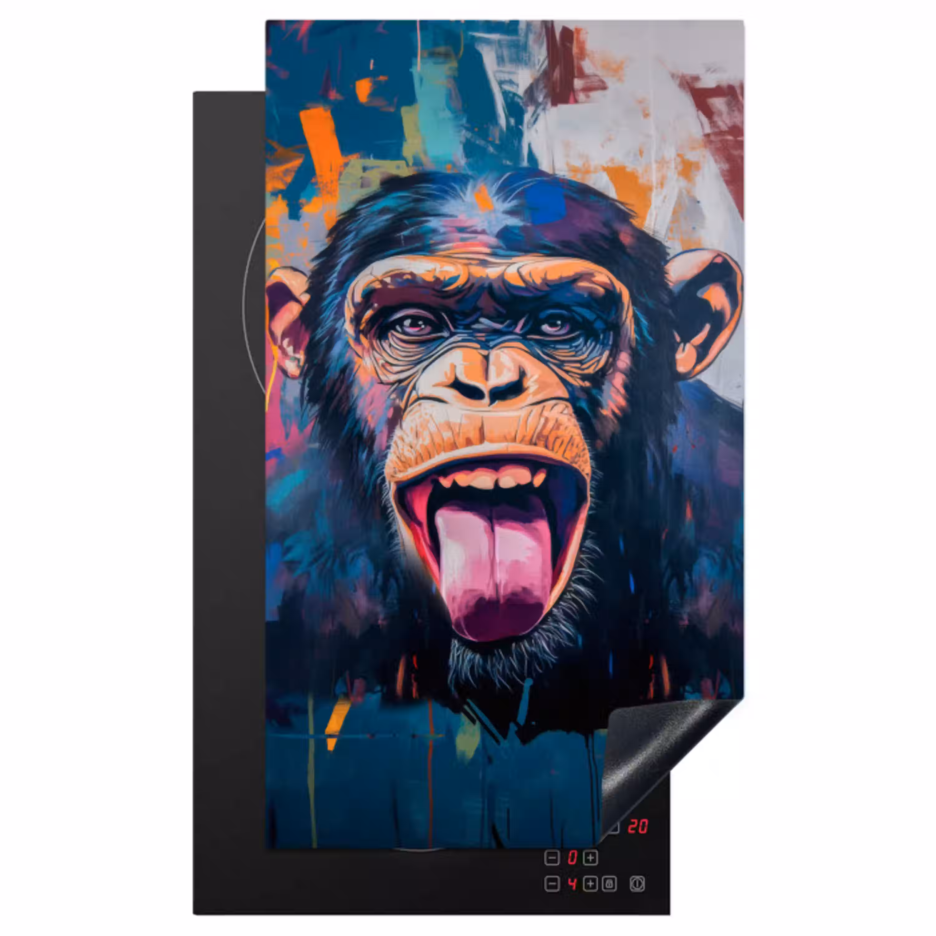 Aap - Tong - Abstract - Zwart Inductie beschermer vinyl 3mm middel -3d