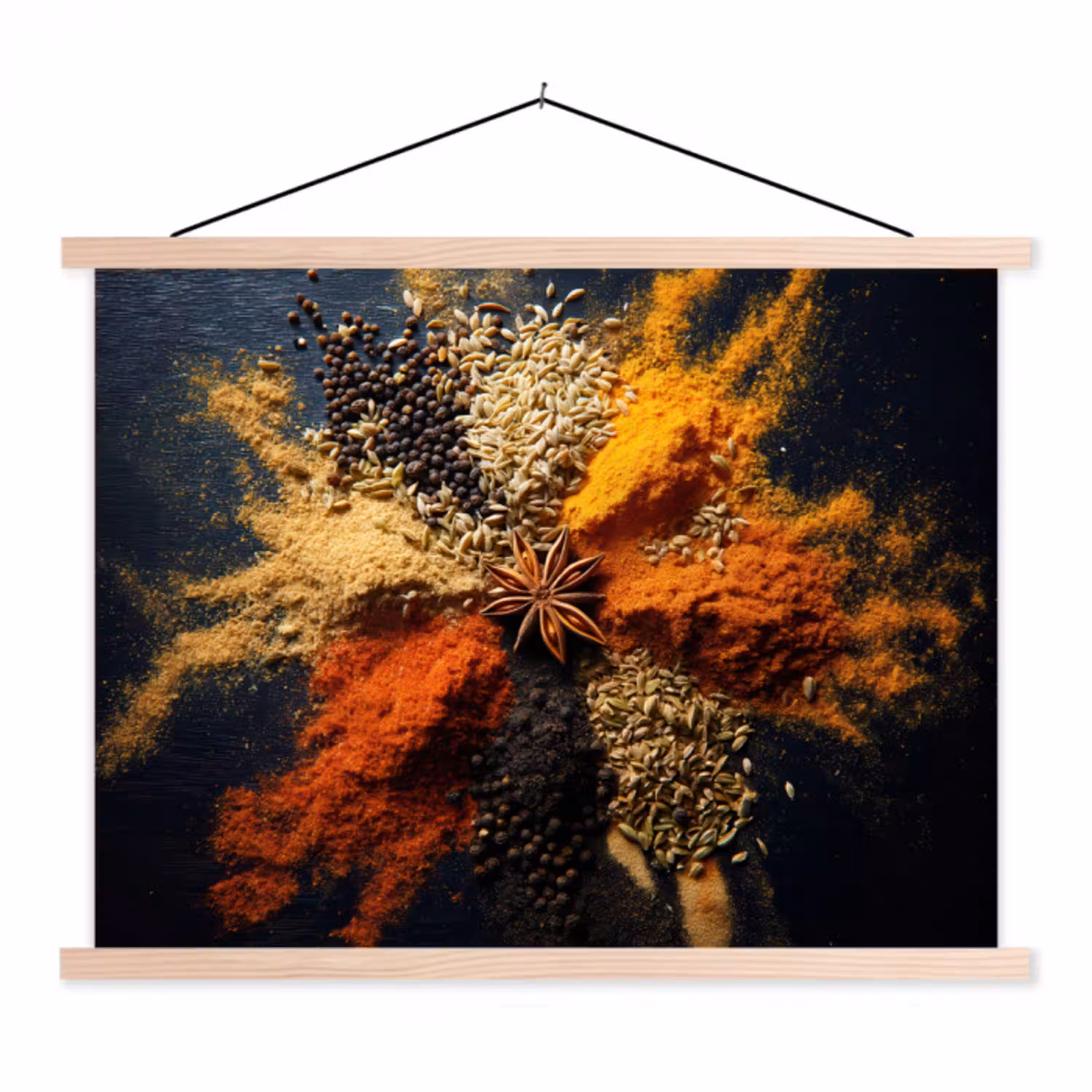 Specerijen - Explosie - Oranje textielposter latten blank klein -3d