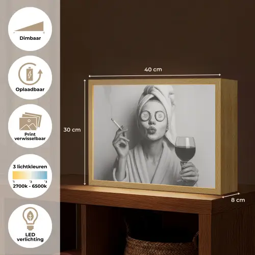 Vrouw - Masker - Wijn - Sigaret Light Box met batterij (Wandlamp) middel -USP_websiteoverzichtNL