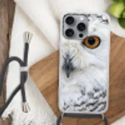 Sneeuwuil - Oog - Wildlife - Wit Hoesje iPhone 16 Pro Max met koord klein -sfeer4