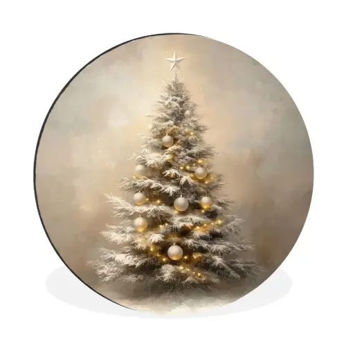 Kerst - kerstboom - Sneeuw - Art Wandcirkel aluminium klein -3d