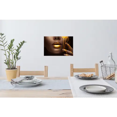 Goud - Vrouw - Verf - Lippen - Luxe Muursticker klein -eettafel