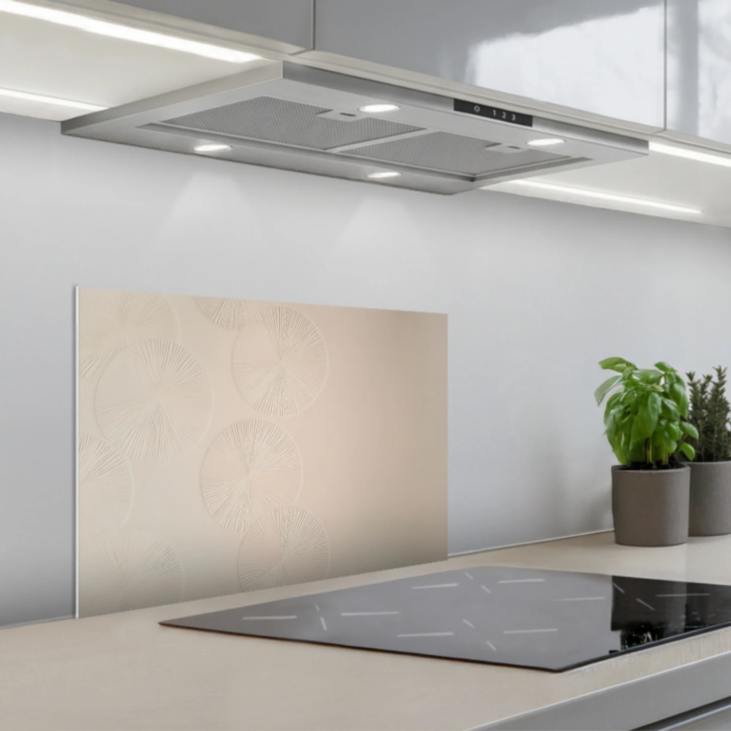 Japandi - Beige - Modern keuken achterwand spatscherm klein -3d_schuin