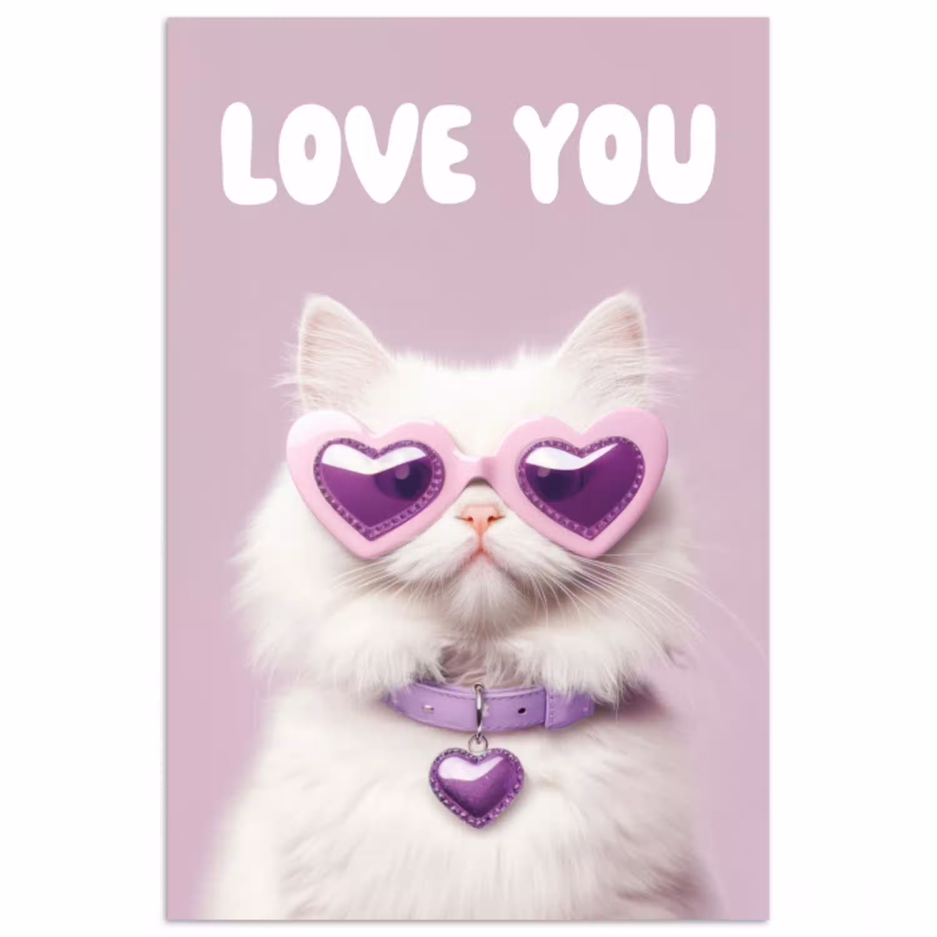Kat - Love - Paars - Valentijn poster papier klein -3d