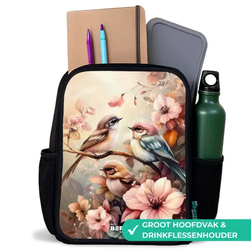 Vogels met roze bloemen Rugzak - Zwart middel -inhoud_NL
