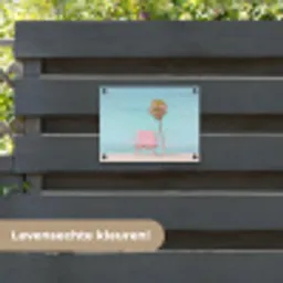 Palmboom - Strandhuis - Roze tuinposter los doek klein -sfeer3