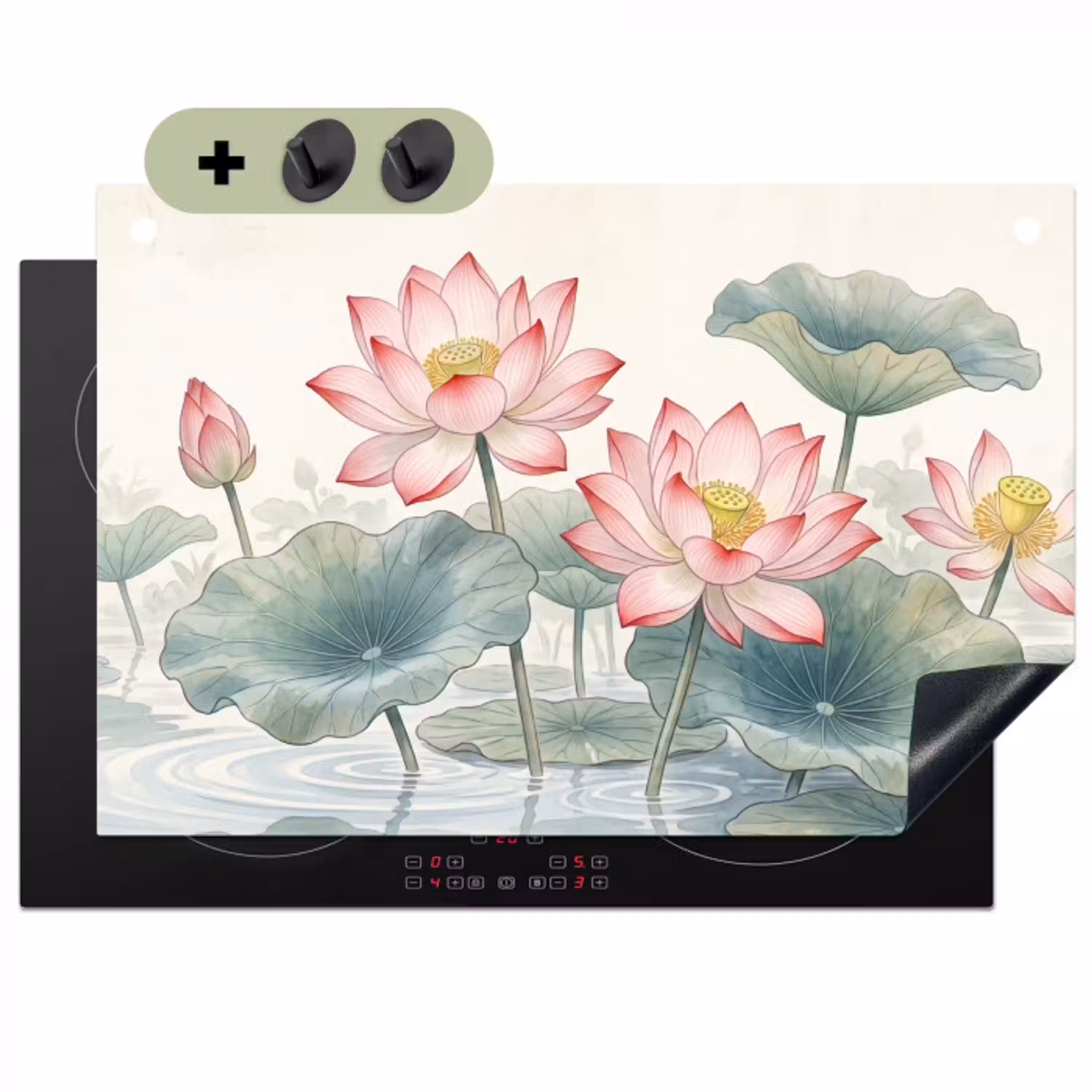 Aquarel - Lotusbloemen - Kleurrijk Inductie beschemer met haakjes klein -3d
