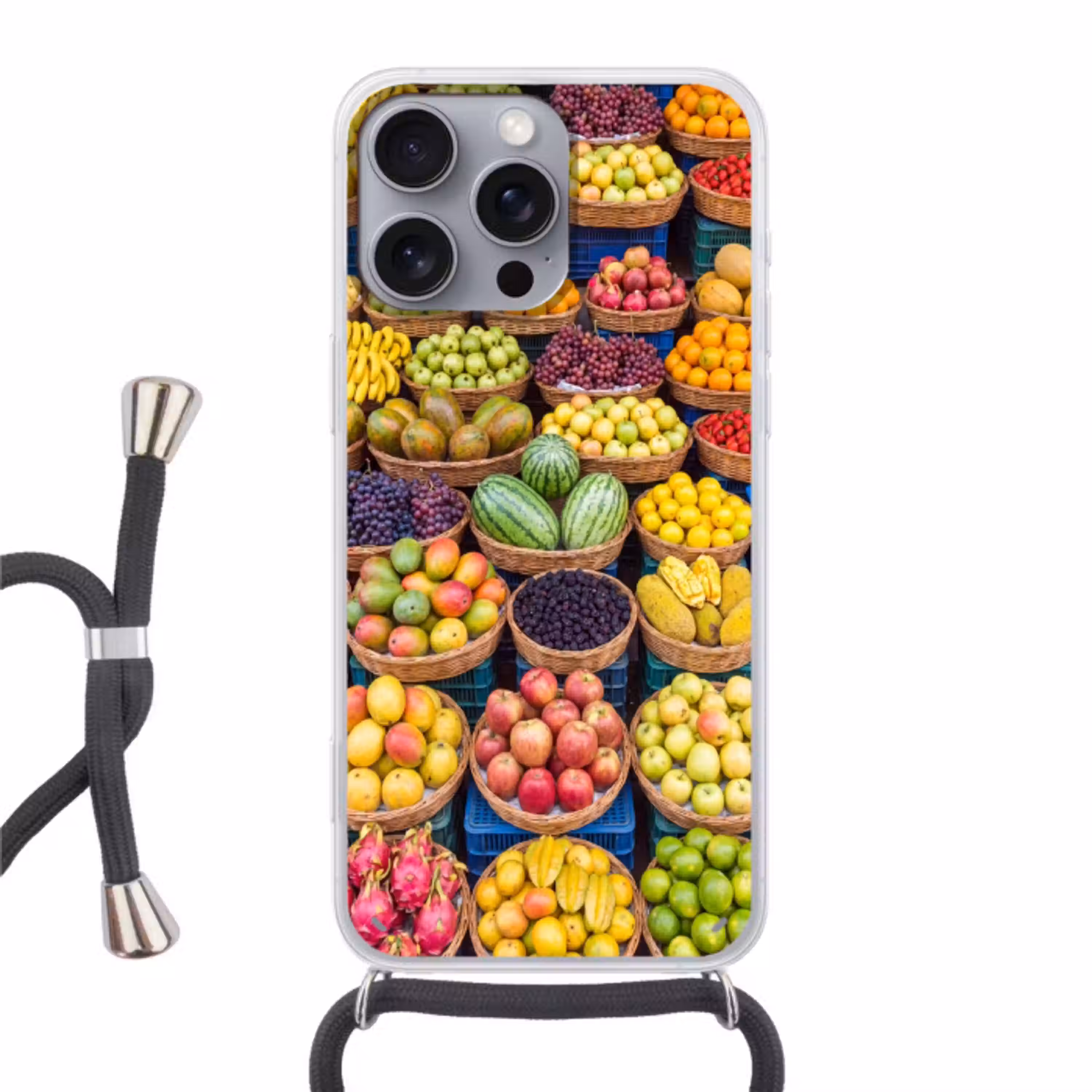 Fruit - Markt - Kleurrijk Hoesje iPhone 16 Pro Max met koord klein -3d