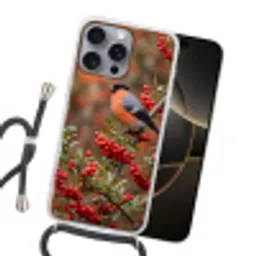 Goudvink - Bessen - Herfst - Natuur - Kleurrijk Hoesje iPhone 16 Pro Max met koord klein -sfeer1