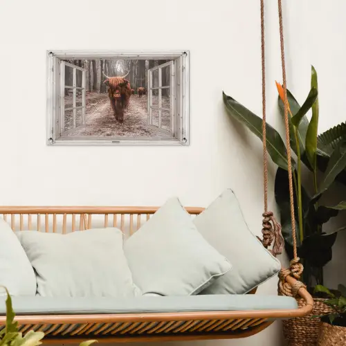 Hooglander door het Raam tuinposter los doek klein -sfeer7