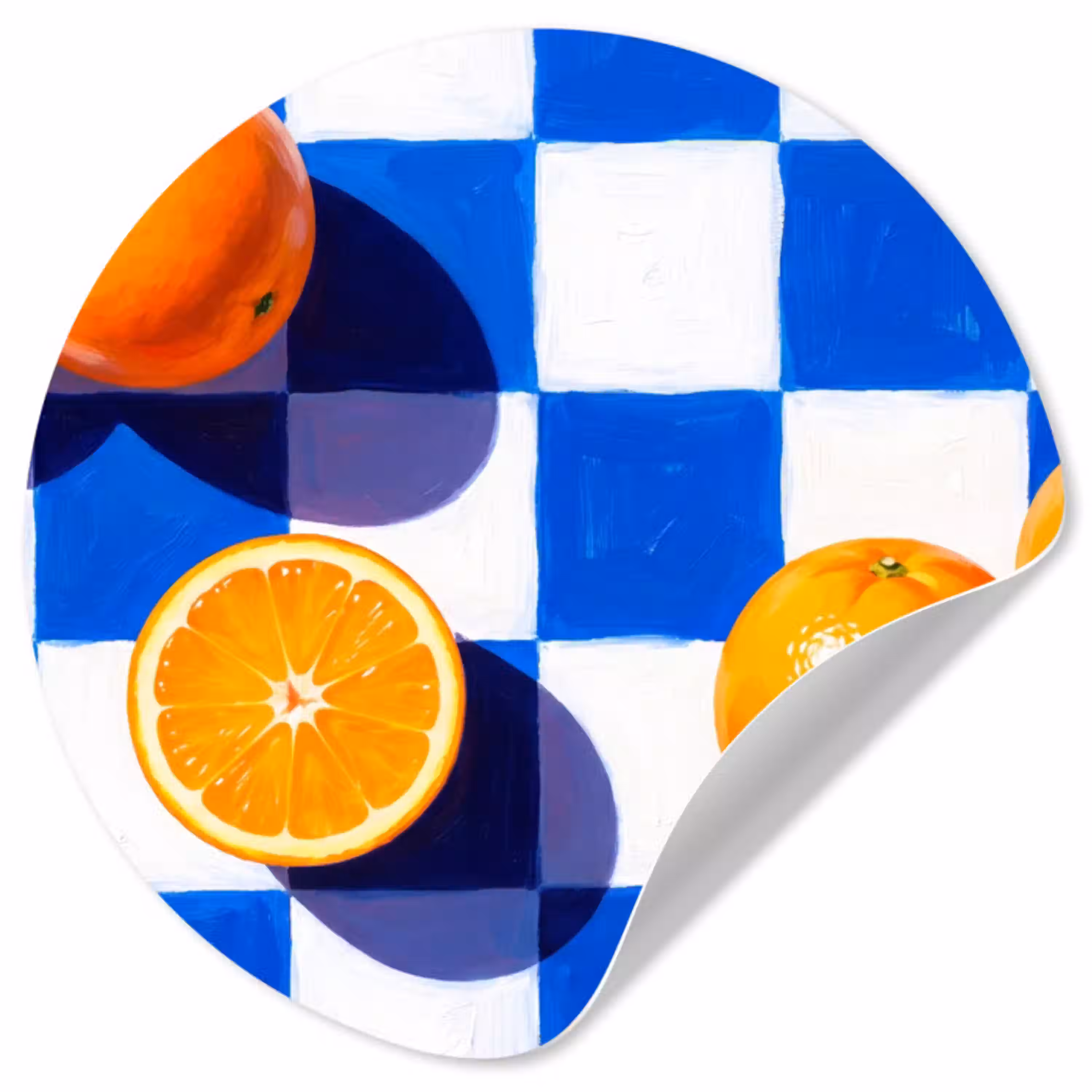 Sinaasappel - Geruit - Eten Wandcirkel behangsticker klein -3d