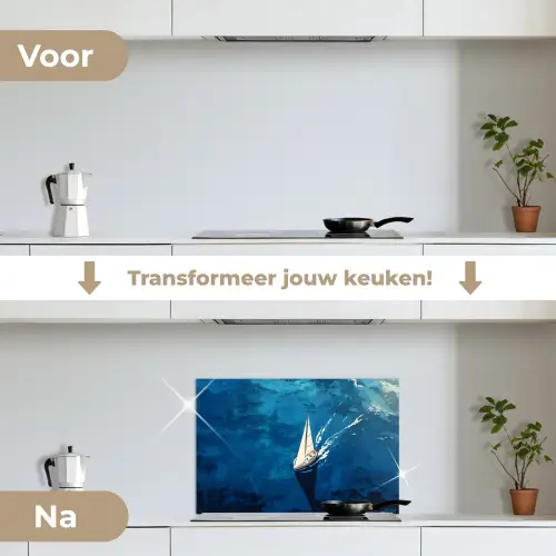 Zeilboot - Water - Abstract - Schaduw keuken achterwand spatscherm klein -voor_na_NL