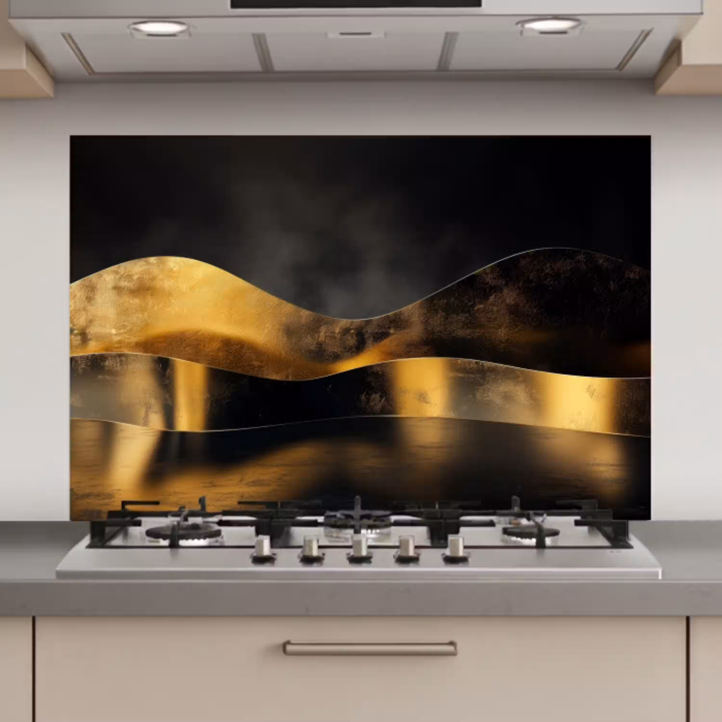 Zwart - Goud - Golven - Schaduw keuken achterwand spatscherm klein -3d_website