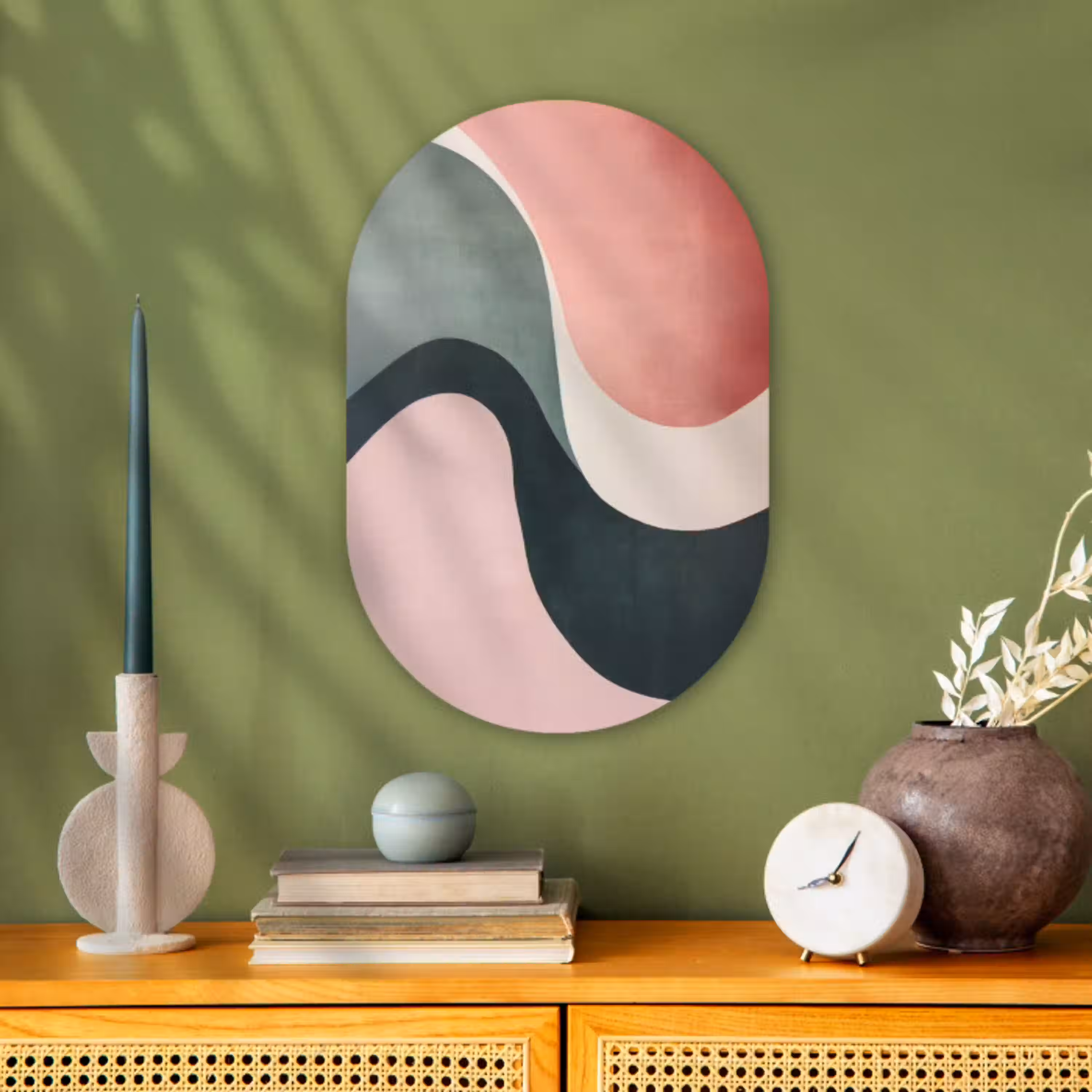 Abstract - Golven - Sierlijk - Roze Wandcirkel Ovaal Forex klein -sfeer2