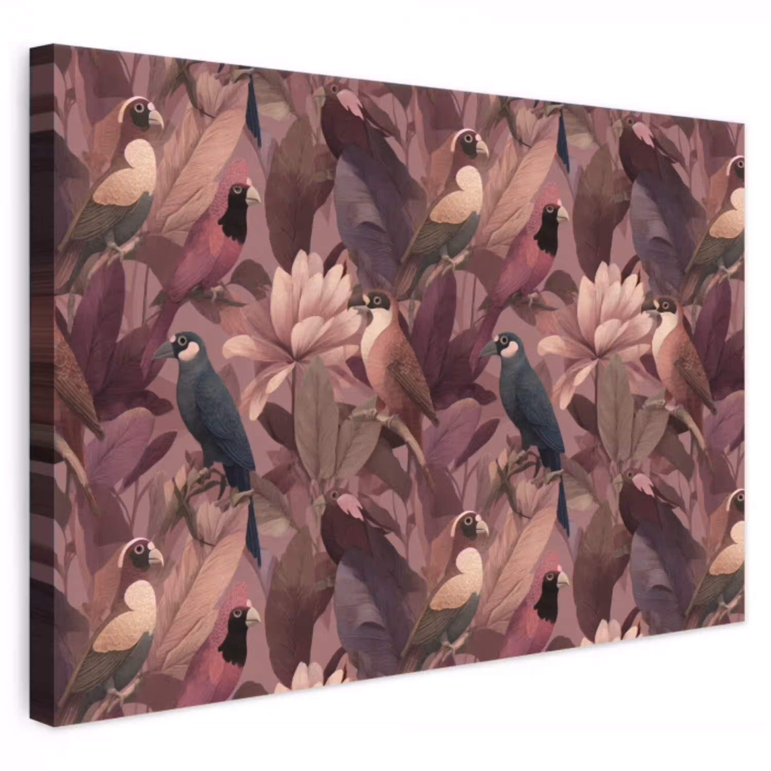 Vogels - Bladeren - Roze canvas 2cm klein 34 -3d