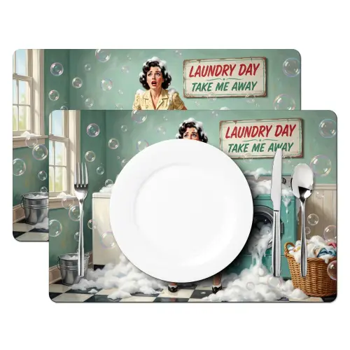 Retro - Blauw - Vrouw Placemat vinyl groot -zzsfeer2_Kitchenyeah-website