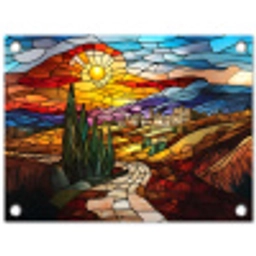 Mozaïek - Zon - Landschap - Dorp tuinposter los doek klein -3d