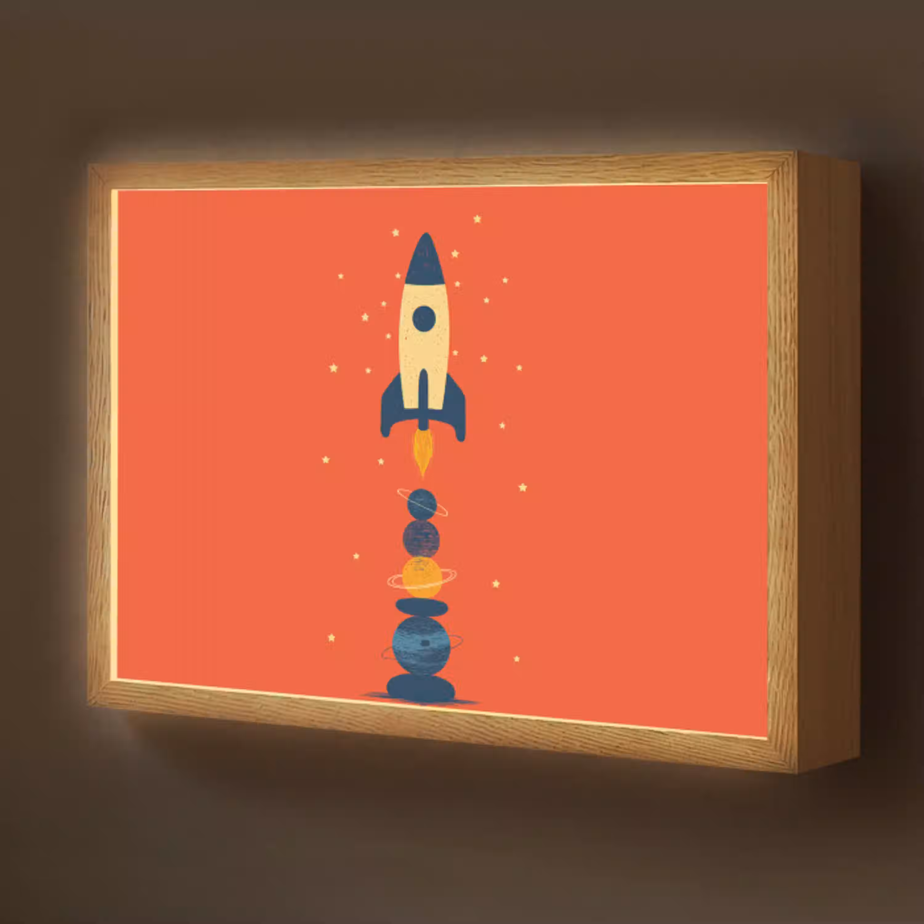 Raket - Planeten - Rood Light Box met batterij (Wandlamp kind) middel -z3d_website