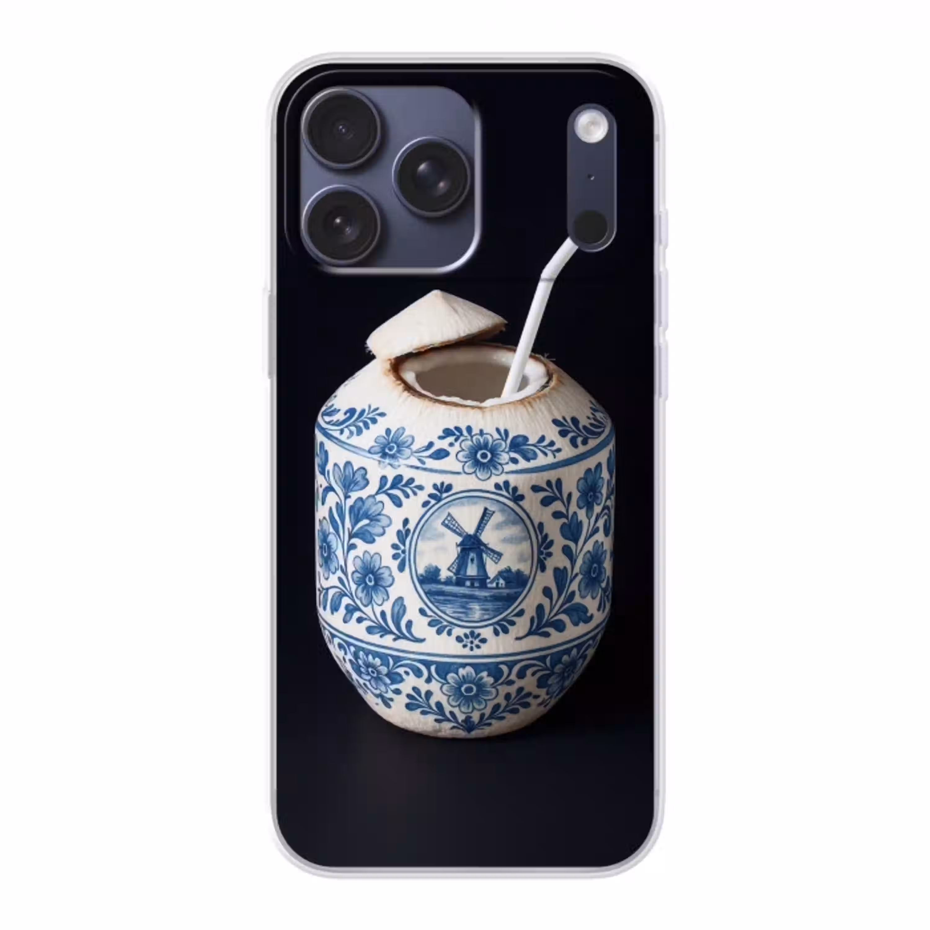 Kokosnoot - Eten - Delfts blauw - Drinken Telefoonhoesje iPhone 17 Pro Max klein -3d