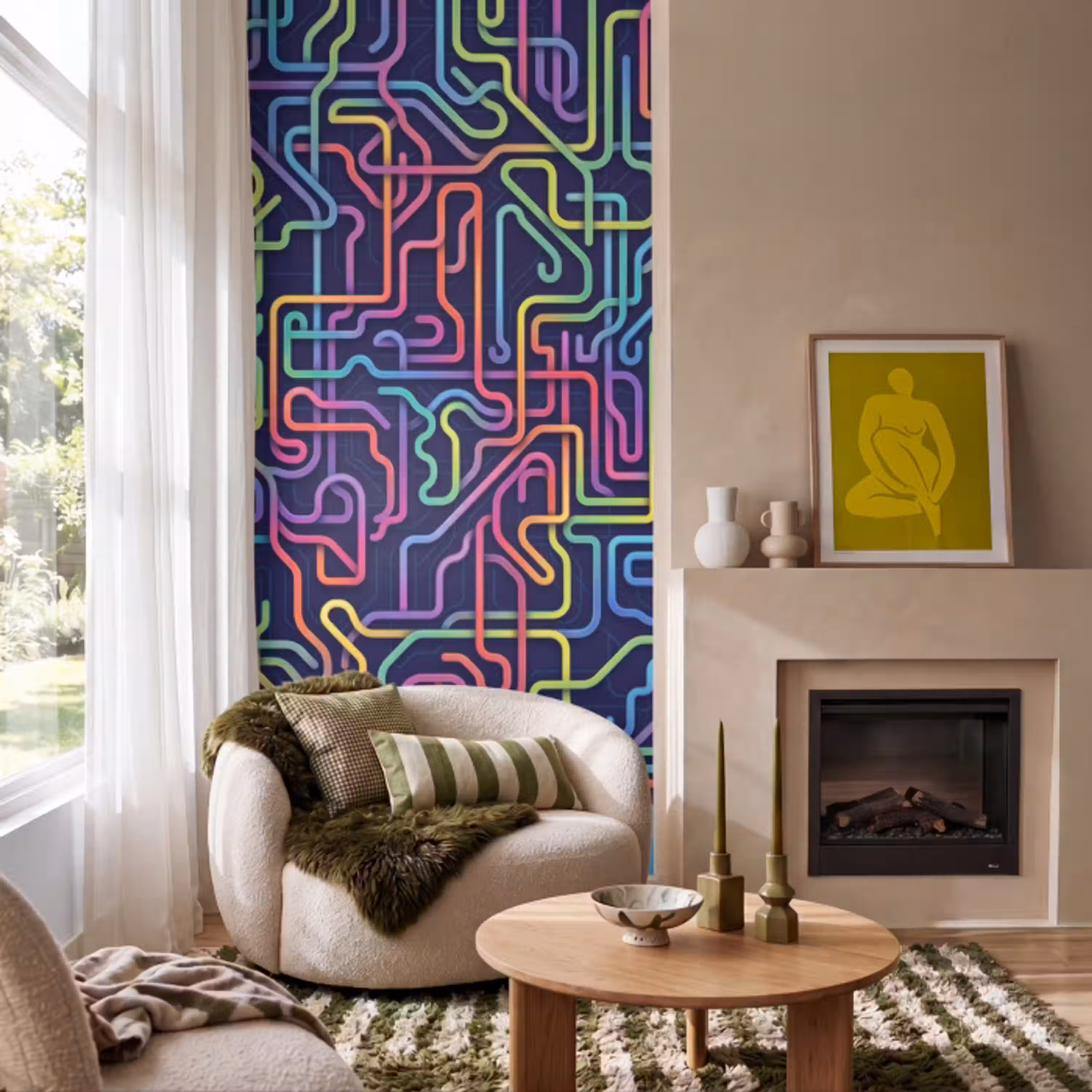 Retro - Abstract - Neon Behang Vlies klein -sfeer2
