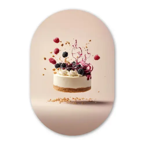 Cheesecake - Eten - Roze - Taart Wandcirkel Ovaal Glas middel -3d