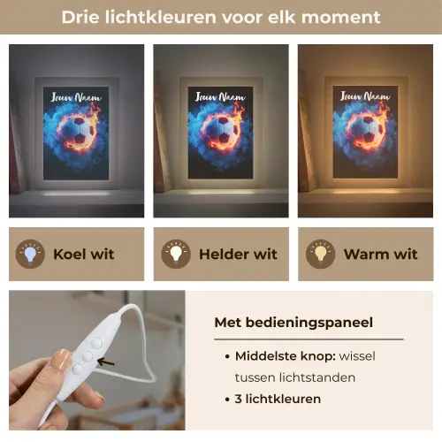 Voetbal - Vuur - IJs - Blauw Light Box met kabel (Kinderlampje) klein -USP_lichtkleurNL