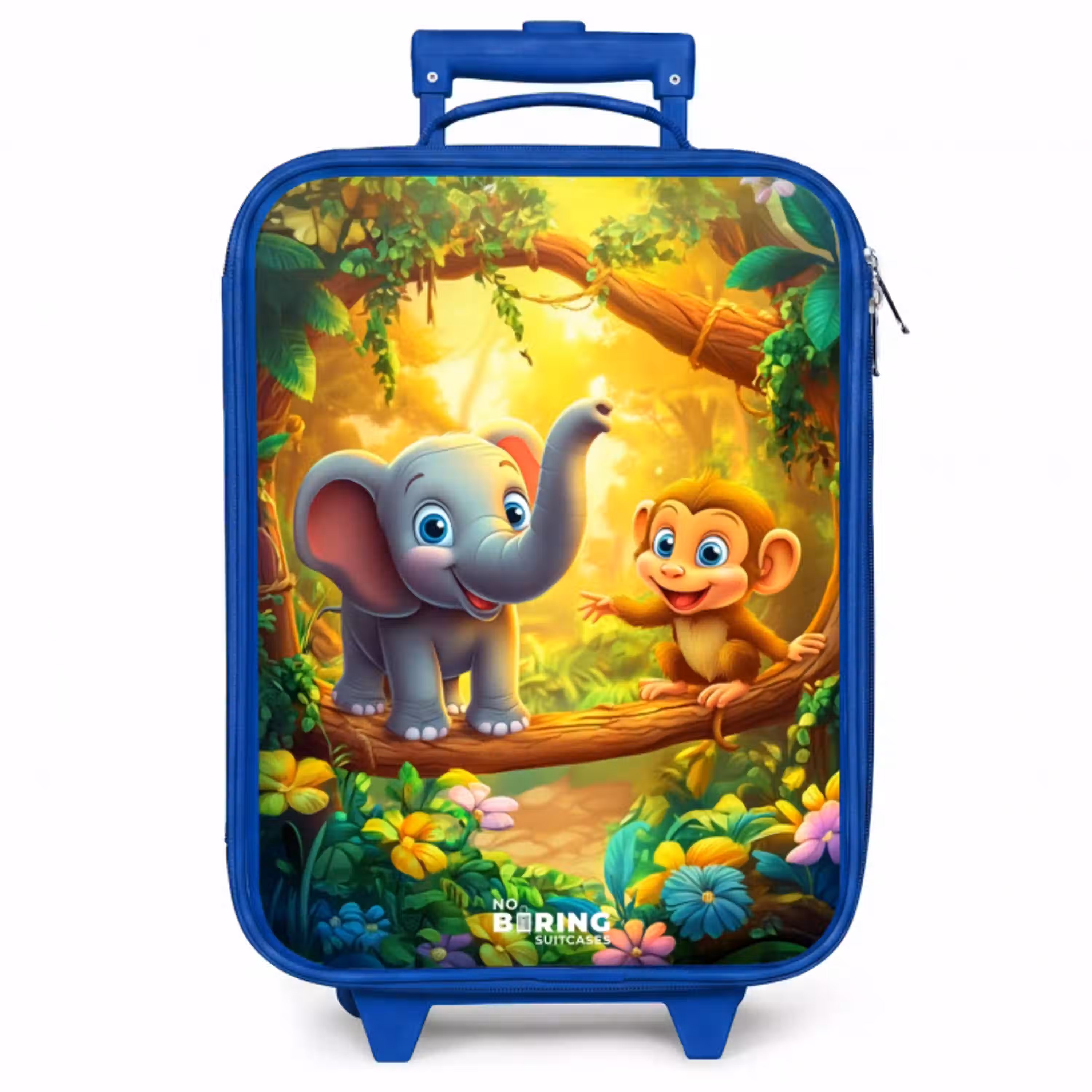 Olifant en aapje in kleurrijke jungle Kinderkoffer - Blauw klein -zzz_website3d