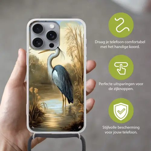 Reiger - Water - Planten Hoesje iPhone 16 Pro Max met koord klein -sfeer2_NL