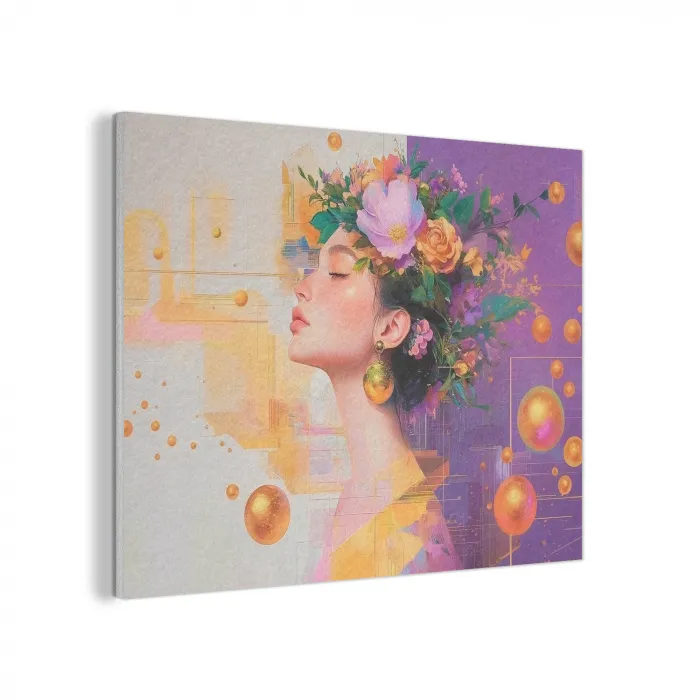Abstract - Vrouw - Bloemenkroon - Goud PET vilt klein -3d