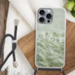 Grassen - Minimalistisch - Groen Hoesje iPhone 16 Pro Max met koord klein -sfeer4