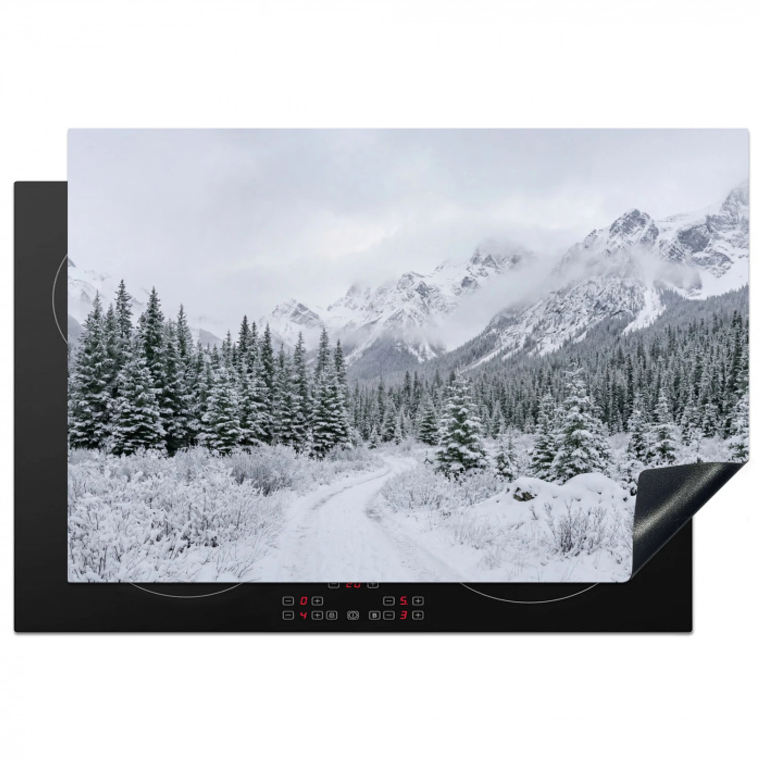 Weg - Bergen - Sneeuw - Naaldbos - Avontuurlijk Inductie beschermer vinyl 3mm klein -3d