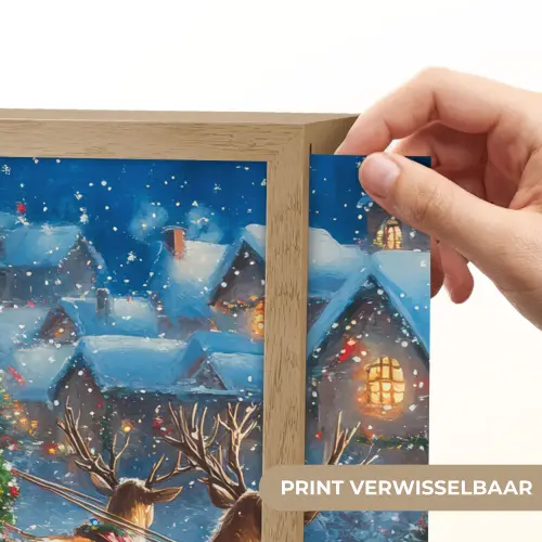 Kerstman - Rendier - Kerst - Sneeuw Light Box met batterij (Wandlamp) middel -USP_websiteprintNL