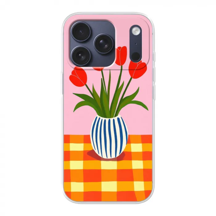 Tulpen - Roze - Vaas Telefoonhoesje iPhone 17 Pro klein -3d