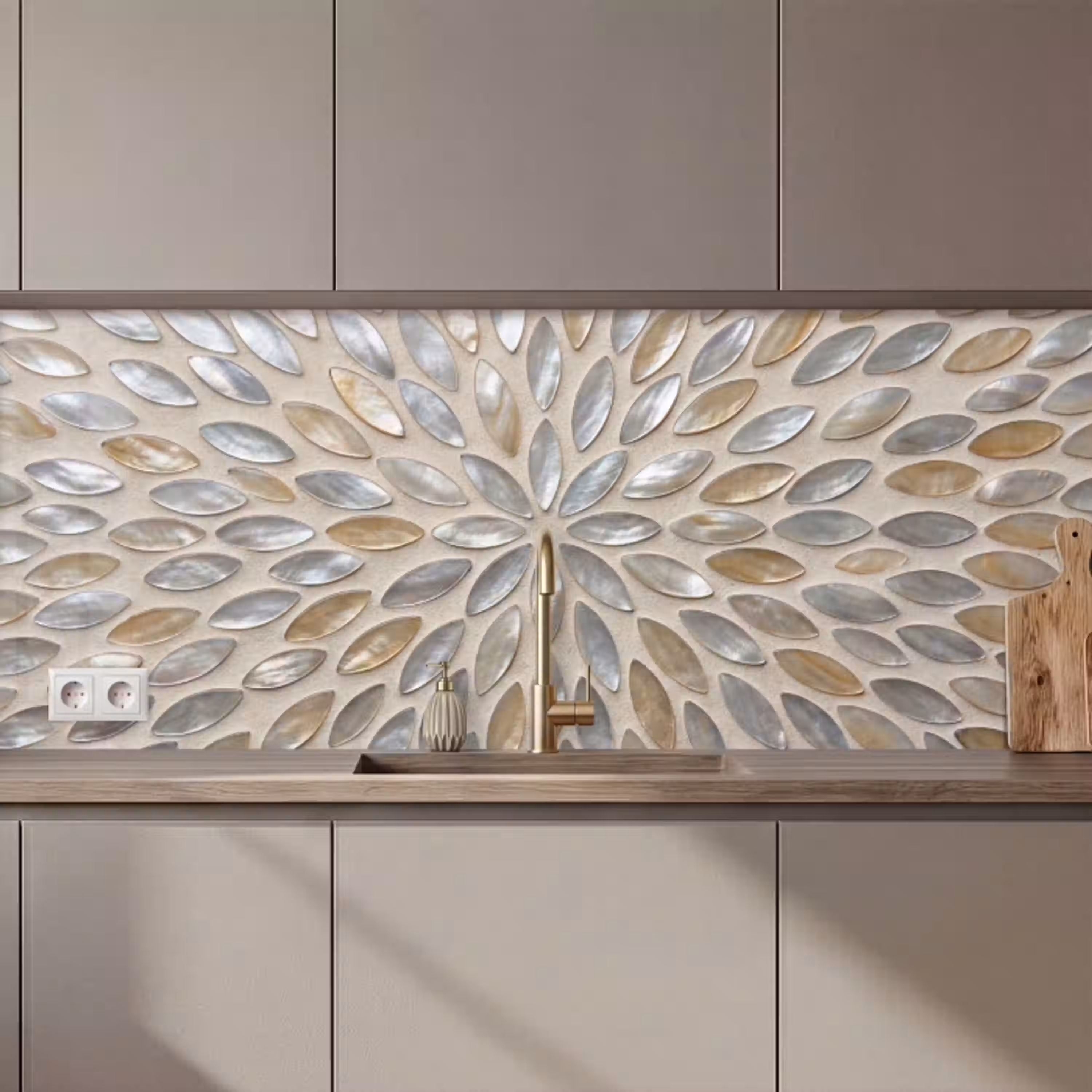 Patroon - Ovaal - Glanzend - Abstract - Beige keuken achterwand 2 middel zz_3dshopping