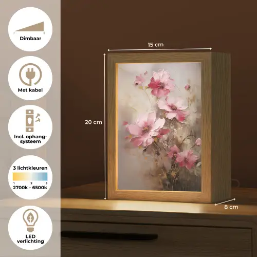 Bloemen - Roze - Kunst - Watercolor Light Box met kabel (Tafellamp) klein -USP_NL
