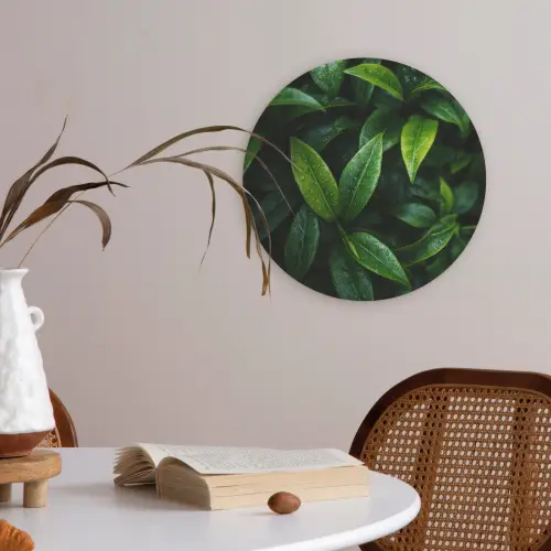 Bladeren - Regendruppels - Licht - Groen Akoestische PET Vilt - Rond klein -sfeer3