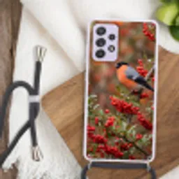 Goudvink - Bessen - Herfst - Natuur - Kleurrijk Hoesje Samsung Galaxy A52 5G met koord klein -sfeer4
